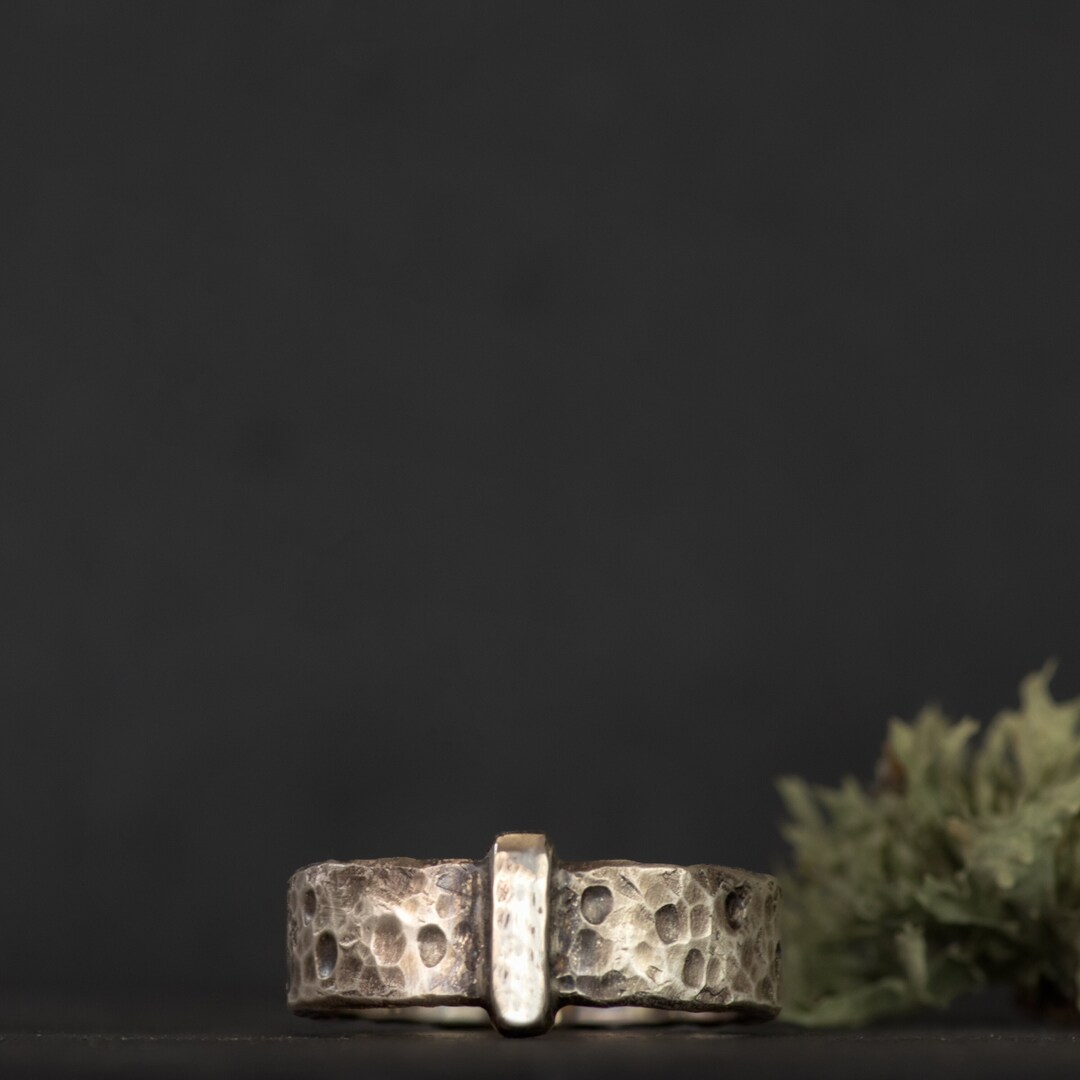 Mens Blacksmiths Style Ring- Hammered Engraved Band-6.5mm Width ...