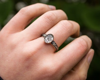 The Janus-Sterling Silver Filigree Ring with Tourmalinated Quartz