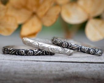 Rose Stacking Ring- Summer Jewelry-Sterling Silver Floral Stacker Band- Your Choice of Finish-Skölland Jewelry