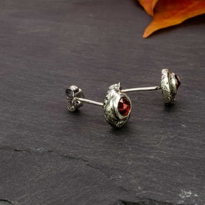 Effero Stud Earrings 935 Sterling Silver Mozambique Garnets & Patina-January Birthstone Earrings-Skolland Jewelry image 4