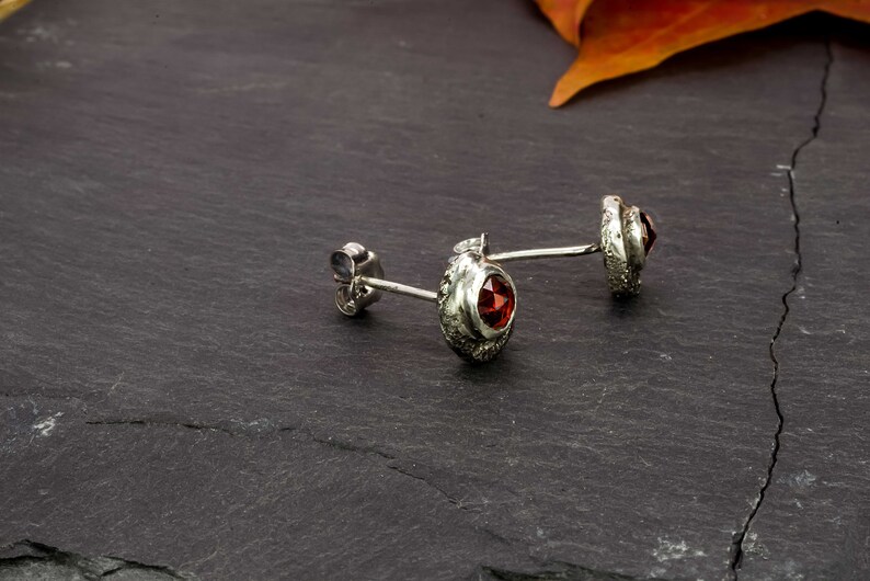 Effero Stud Earrings 935 Sterling Silver Mozambique Garnets & Patina-January Birthstone Earrings-Skolland Jewelry image 4