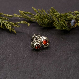 Effero Stud Earrings 935 Sterling Silver Mozambique Garnets & Patina-January Birthstone Earrings-Skolland Jewelry image 6