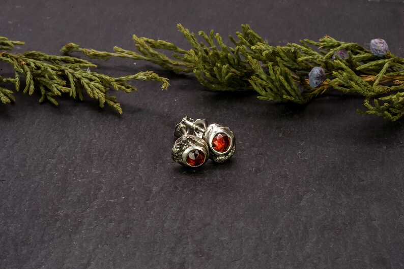 Effero Stud Earrings 935 Sterling Silver Mozambique Garnets & Patina-January Birthstone Earrings-Skolland Jewelry image 6