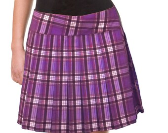 LONG SKIRT Spandex Pleated Plaid (SpandexPurple)
