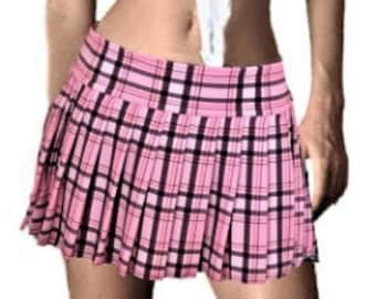 REGULAR MINI Spandex Skirt Plaid Pleated (SpandexBabyPink)