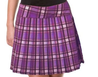 LONG SKIRT Pleated Plaid (Purple)