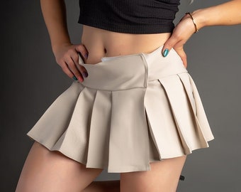 MICRO MINI Skirt Plaid Pleated (Beige)