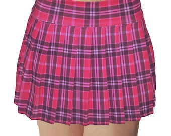 REGULAR MINI Spandex Skirt Plaid Pleated (SpandexHotPink)