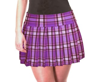 REGULAR MINI Spandex Skirt Plaid Pleated (SpandexPurple)