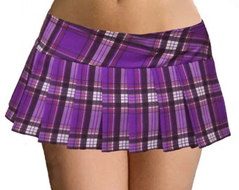 MICRO MINI Skirt Plaid Pleated (Purple)