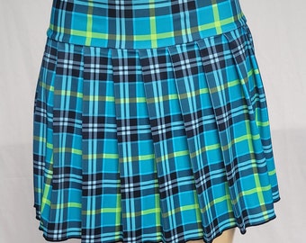 REGULAR MINI Spandex Skirt Plaid Pleated (Turquoise)