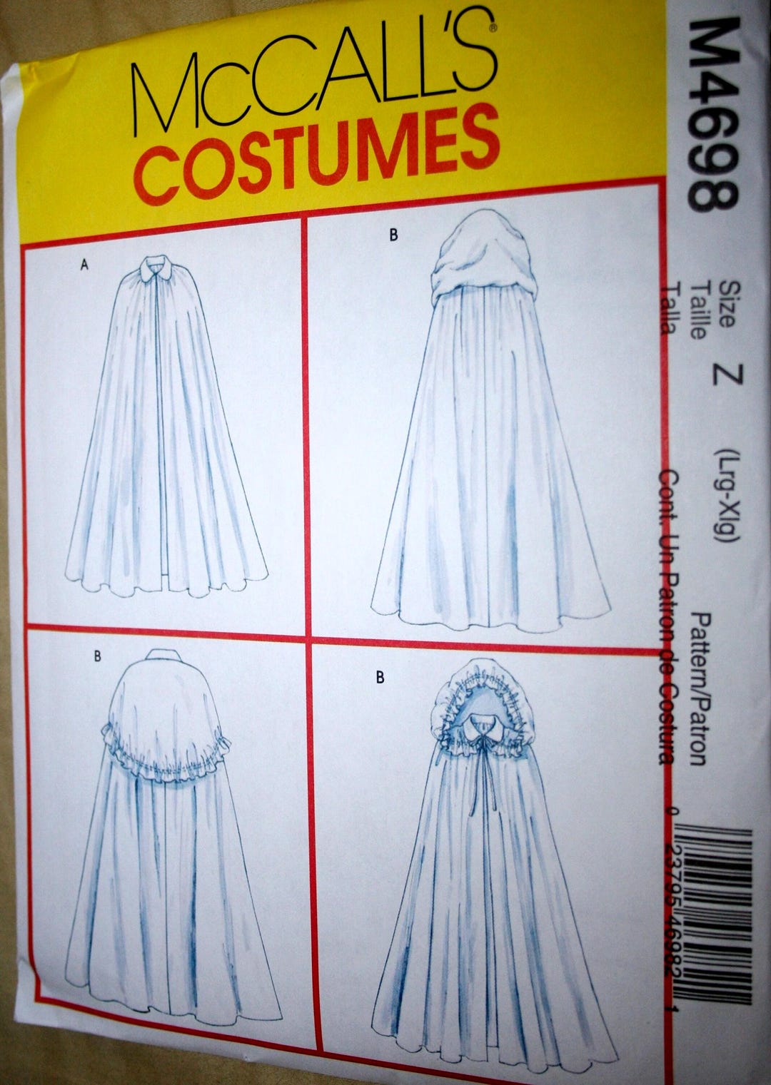 Vintage Cape Costume Pattern, Mccalls #4698, Sz S-M Sewing Pattern ...