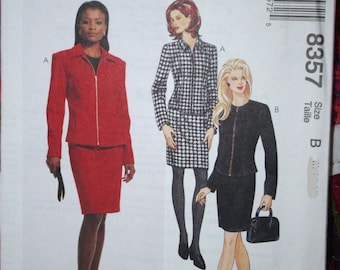 reduced! 2-piece Dress Suit career McCalls #8357 sewing Pattern sz 4-8; 2 piece Dress fitted Top and funnel high waist skirt