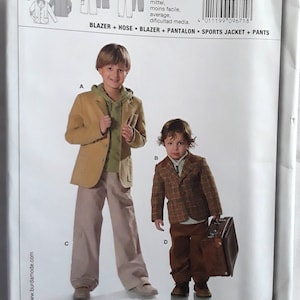 May include: A sewing pattern for a blazer, pants, and a sports jacket. The pattern is for sizes 98 to 140. The pattern is from Burda and the pattern number is 9671.