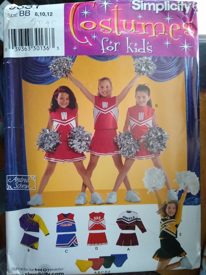 Girl's Kid's Cheerleader Costumes Simplicity #4040/ 0531 sz (2-6) or (8-12) child's sewing Pattern, by Andrea Schewe Top Vest Skirt Panties 