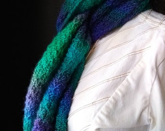 Neck Warmer rectangular Scarf Soft Warm Scarf "EQUESTRIAN LOVE" shades of green teal blue purple