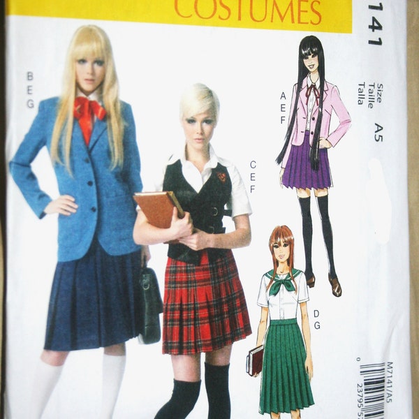 School Girl Costume sexy McCalls #7141 sz 6-14 or 14-22 sewing Pattern, School Girl skirt blouse blazer vest