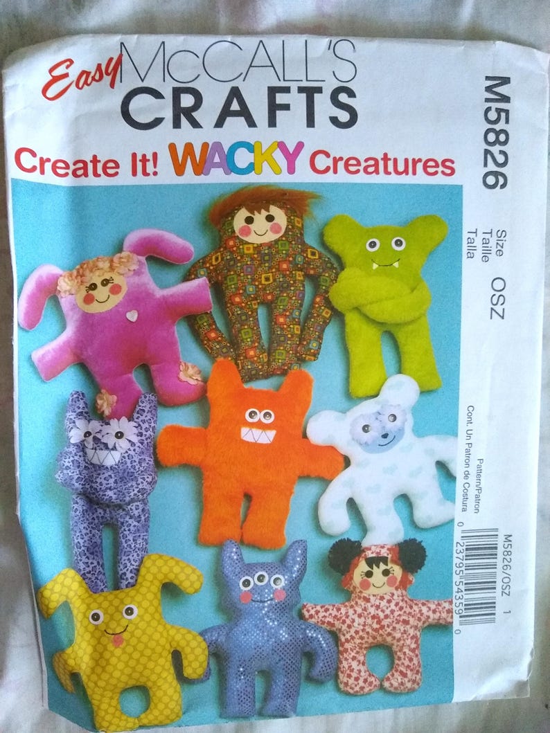 Wacky Pattern Material Stuffed Wacky Monsters Pattern Mccalls #2826 Many Styles - Etsy