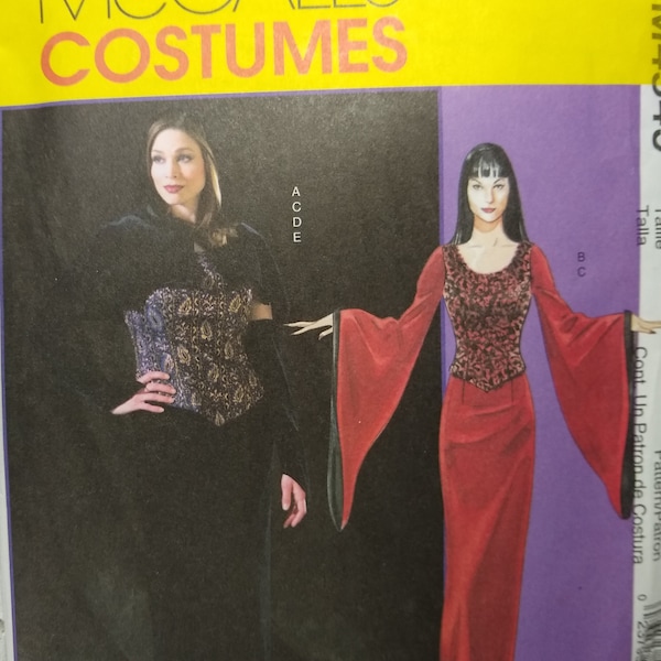reduced! Gothic Costume sz 6-12,, 10-16, or 14-20; #4549 McCalls sewing Pattern, Gothic Elvira Morticia Dress, Corset, Vampire Capelet Hood