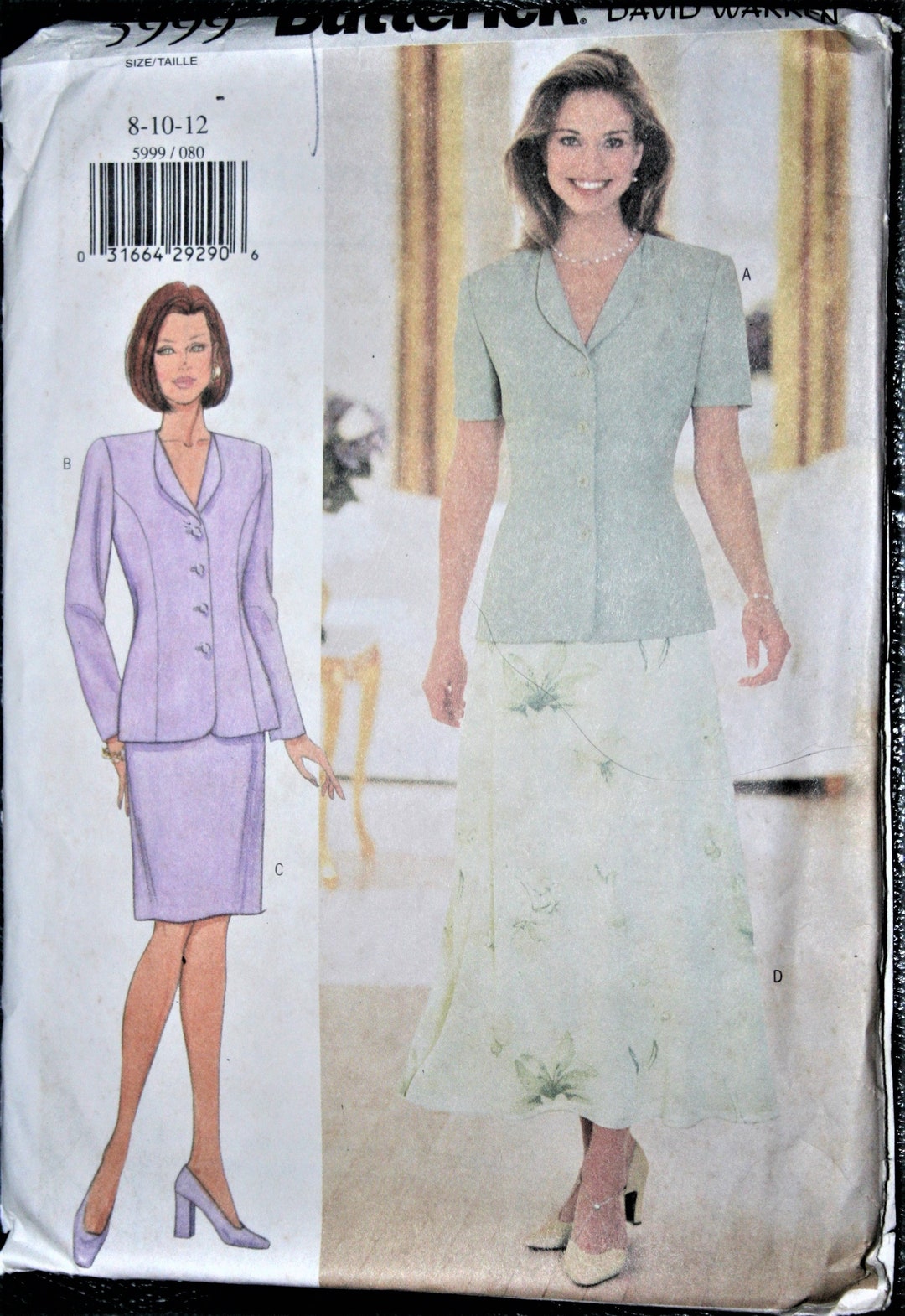 Sale Vintage Jacket Skirt Sz 8-12 Designer 5999 Butterick Sewing ...