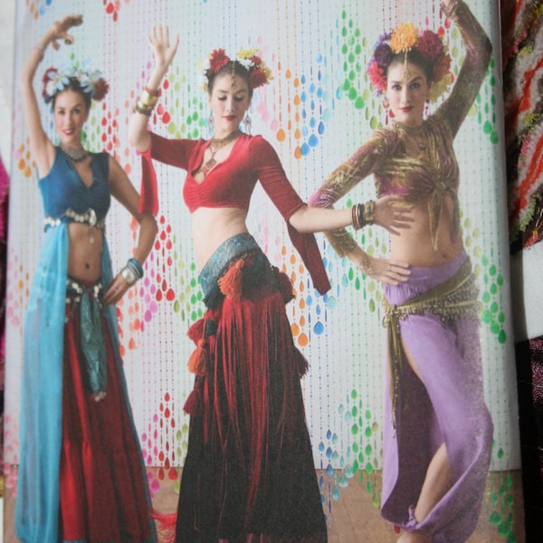 Belly dance Costume sewing Pattern #3832 Simplicity sz 6-12 or 14-20, Thereia LaQuey Top tiered skirts harem pants scarf shawl vest