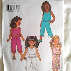 Child Girl's Top & Capris #3789 sz 2-5 or 6-8 Butterick Fast and Easy pull-over sleeveless top, cropped pants