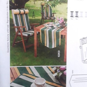 Garden Picnic Table Accessories Burda #7266 Pattern Chair pad, Tablecloth, Placemats