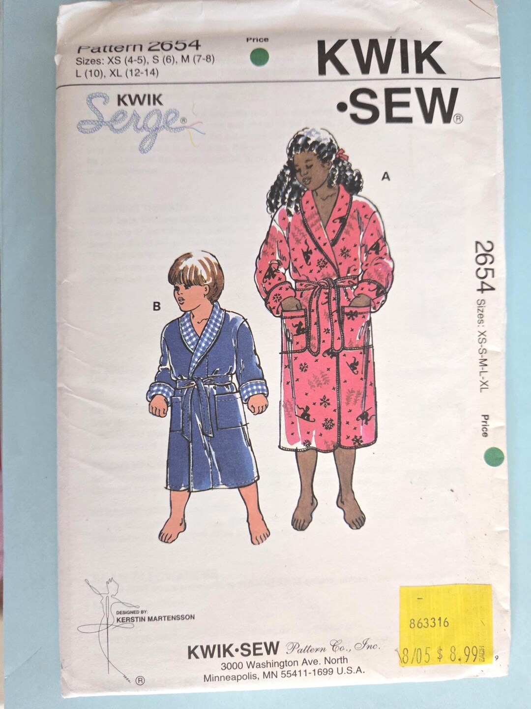 Kid's Kwik Robes Sew #2654 Sewing Pattern, Sz XS-XL, Boy or Girl Wrap ...