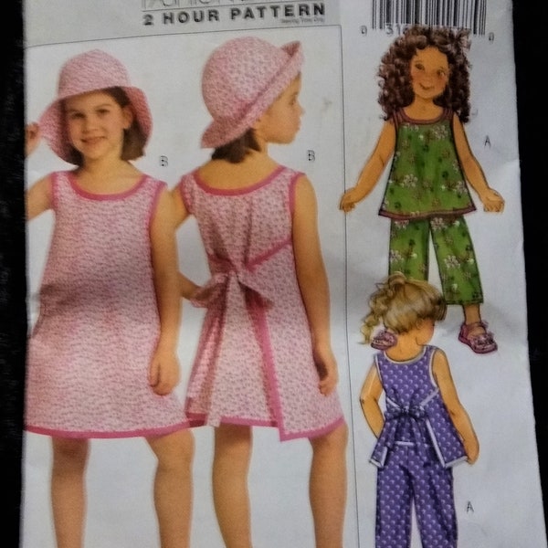 FAST EASY Girl's Kid's Butterick #5109, sz 2-5 or 6-8, girl's wrap dress, top and cropped pants, comfy casual play clothes toddler fashion