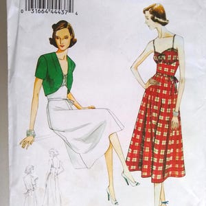 Retro Vogue #8812 Dress Pattern sz 6-14 summer dress with straps 1940 style midriff flared skirt Shrug Jacket Bolero