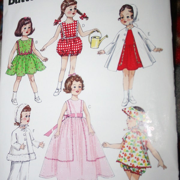 reduced! Retro Doll Dress #6001, Butterick sewing pattern reissue of 1956 for 18" doll dress coat gown hat sunsuit