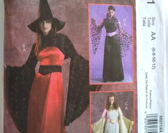 Witchy Costume pattern sz 6-12, #4415 McCalls sewing Pattern, Greek Goddess, Morticia, Gothic dress