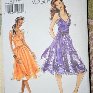 Vogue Dress Pattern #8381 sz 4-10 dress with midriff straps, and gathered skirt. Nice sundress summer dress
