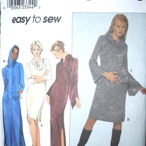 EASY knit Dress Simplicity #8873 sz 6-12. sewing Pattern, long sleeve, cowl/ hood neck, knee or ankle length