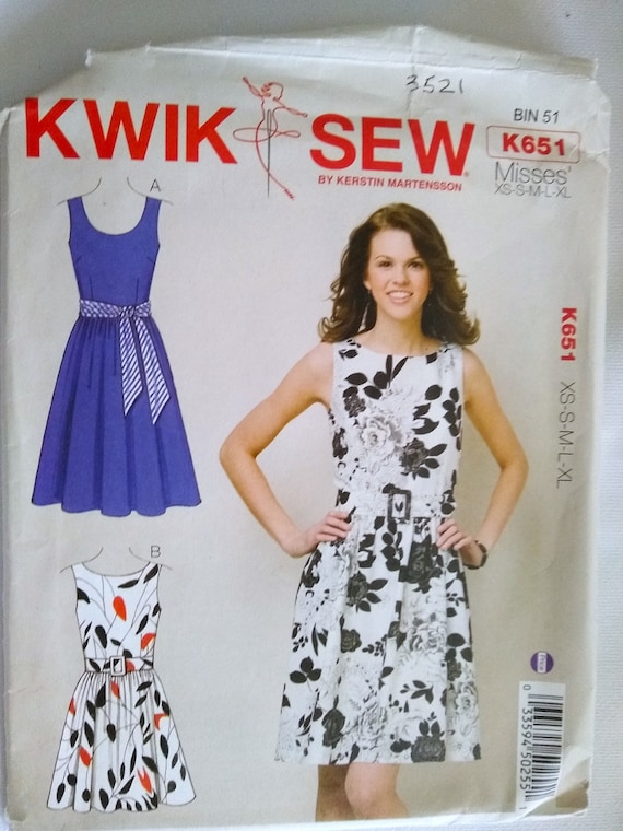 Kwik Sew Dress Pattern, #3521/ k651, sewing Pattern sz XS-XL, sleeveless, gathered skirt, scoop neckline, boat neckline