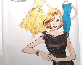 Retro ca 1960 Dress pattern sz 6-10 or 18-22, Butterick #6582 sewing Pattern, Retro Party Dress reissue of 1960 design vintage