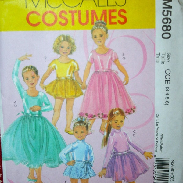 Girl's Ballerina Skating Dance costume #5680 sz 3-6 McCalls sewing Pattern, Stretch knits and sheer skirt