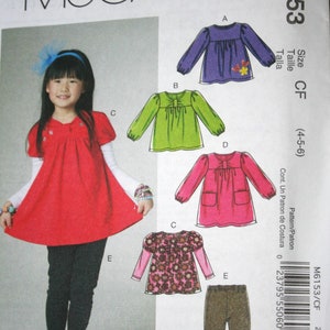 Little Girl&#39;s McCalls #6153 sz 4-6 Tops Dress & Leggings empire yoke top short/ long sleeves