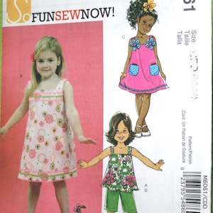 Child Girl's Dress Top & Capris #6061 sz 6-8 McCalls pull-over sleeveless top and dress with shoulder straps, cropped pants warm weather