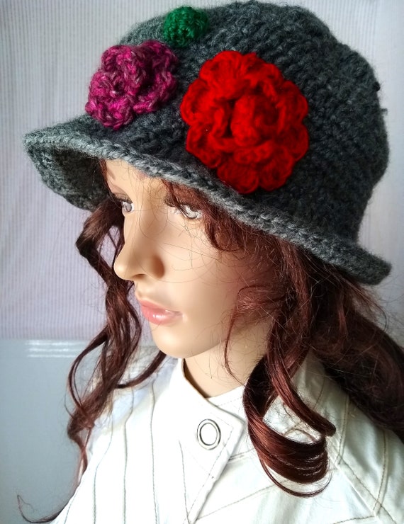 Charcoal Gray Crochet Hat, Simple Cloche Hat, Soft and Warm 