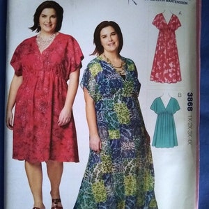 Plus Size Kwik Sew Dresses #3868 kwik Sew, sewing Pattern sz 1X-4X A-line pull-over dress, V-neck, extended shoulders short sleeves,