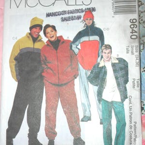 May include: A McCall's sewing pattern featuring illustrations of Polar Gear outerwear. The pattern includes images of a yellow, gray, and black jacket and pants set, a red jacket and pants set, and a plaid jacket with jeans. The pattern number is 9640.