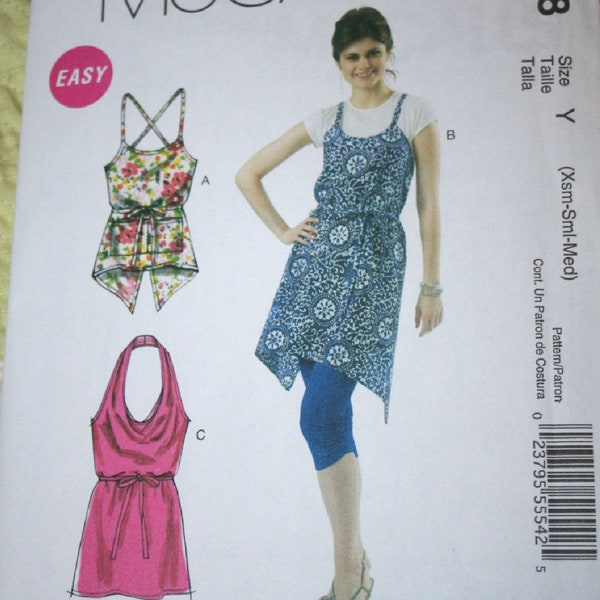 reduced! EASY Halter Top pattern sz Xsm-Med, #6358 McCalls sewing Pattern, EASY Summer Halter Top, Loose Tops Apron-style Wrap-style Tunic