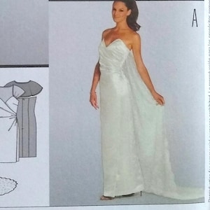 Formal/ Fancy Dress Burda #7403 sewing pattern, sz 6-16 Wedding Bridal straight dress w/ train strapless sheer cap sleeve floor knee length