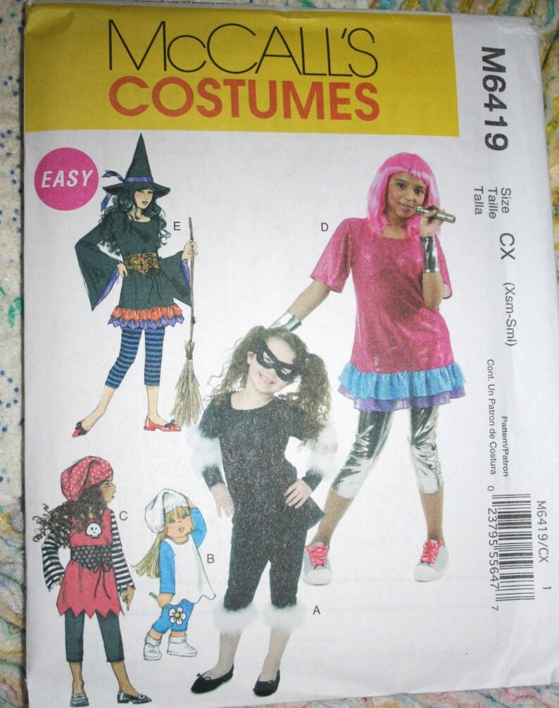 EZ Girl Kid Costume Dress Leggings Hat 6419 Mccalls Sewing Pattern, Sz