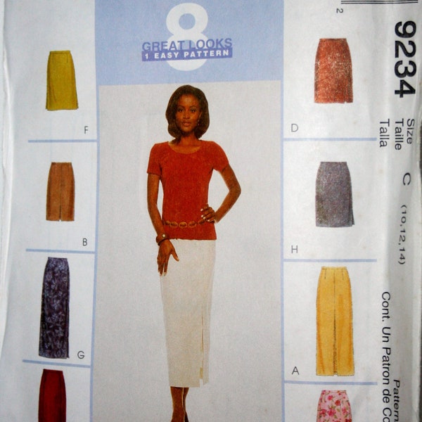 reduced! EASY Vintage Skirt, #9234 McCalls sz (10-14) or (18-22), #9234 sewing Pattern, straight Skirt short or long