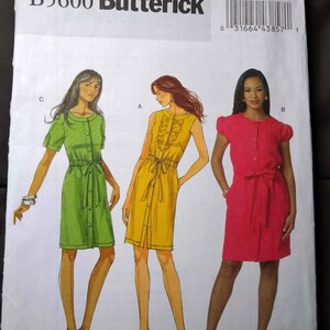 EASY Butterick Dress #5600 Pattern, sz 6-12 or 14-22, button front, short sleeve sleeveless