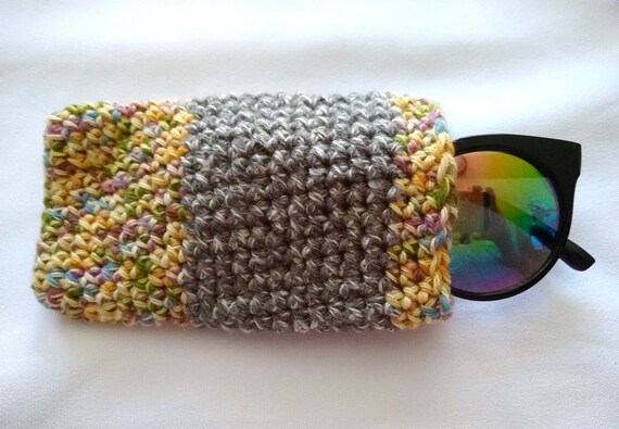 Crochet Eyeglass Sleeve/ Case, Rayon/ poly gray, multi tweedy, soft sparkly