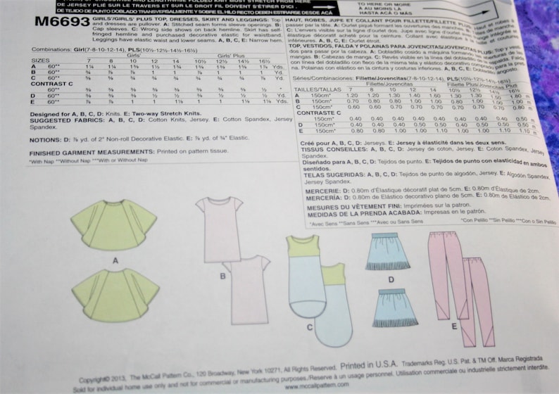 Girl Clothes Pattern Mccalls 6693 Sz 714 or 8.516.5 Plus Size Easy