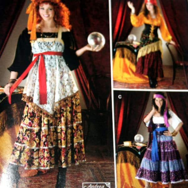 reduced! Costume pattern sz 6-12, #2331 / 0808 Simplicity sewing Pattern Gypsy Fortune Teller Soothsayer Skirt Tunic Corset Top Shawl Turban